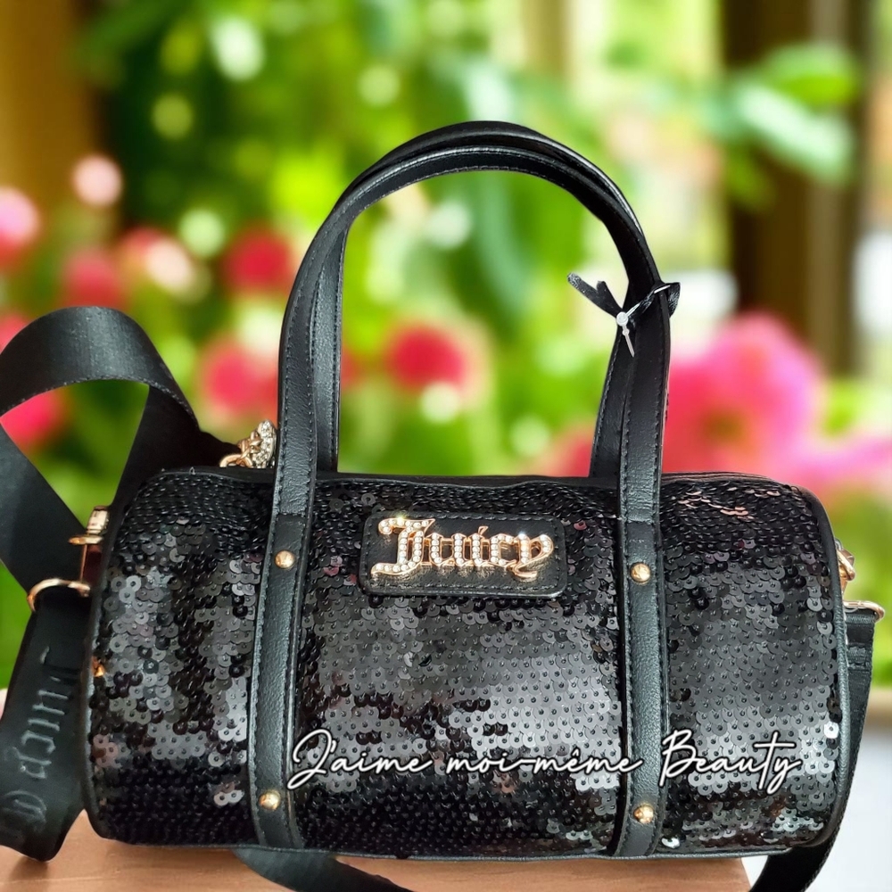 Juicy Couture Y2K/90s Black Sequin Barrel Shoulder Bag